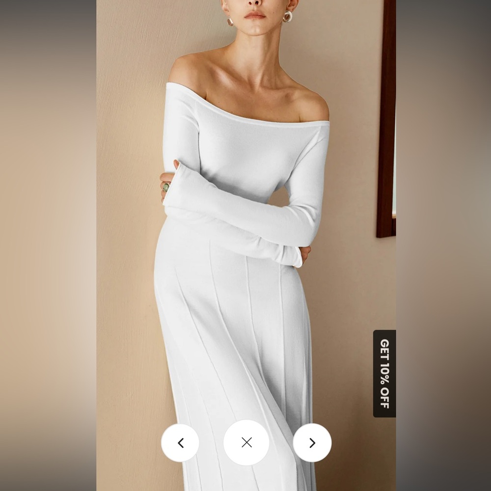 Commense Off-Shoulder Pleated Sweater Dress